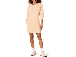 Amazon Essentials Women's Relaxed Fit Fleece Blouson Sleeve Boatneck Sweatshirt Dress (Available in Plus Size), Beige, X-Small