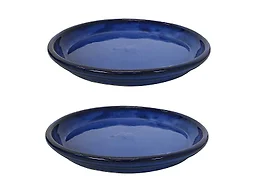 Sunnydaze Decor AP-220 2 Ceramic Saucers 12in Blue Dark