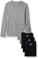 Amazon Essentials Mens' Slim Fit Cotton Crew Neck Undershirts, Black/Grey Heather Long Sleeve, Large