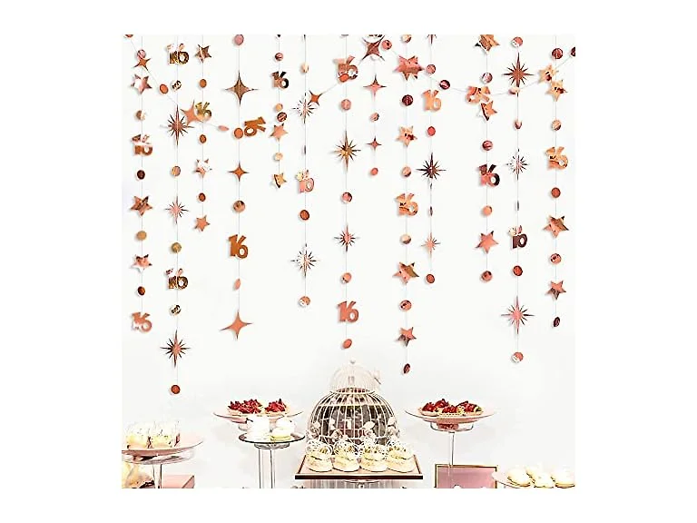 Rose Gold Number 16 Circle Dot Twinkle Star