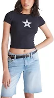 Aeropostale Women's Western Journey Baby Tee, Star, Black, Medium