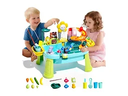 Ploomi Upgraded Toddler Sand Water Table Toy with Electric Water Pump, Kids Sand Water with Faucet/Play Food Accessories/Fishing Toy, Kitchen Play Sink Toys for Girl Boy Age 3+ (Light-Blue)