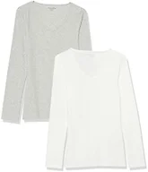 Amazon Essentials Women's Slim-Fit Long Sleeve V-Neck Knit Rib Shirts (Available in Plus Size), Pack of 2, White/Grey, 6X