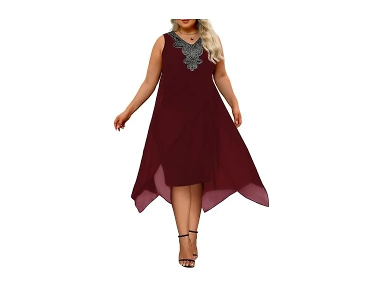 Ocstrade Women (XL) Chiffon Loose Dress Wine Red