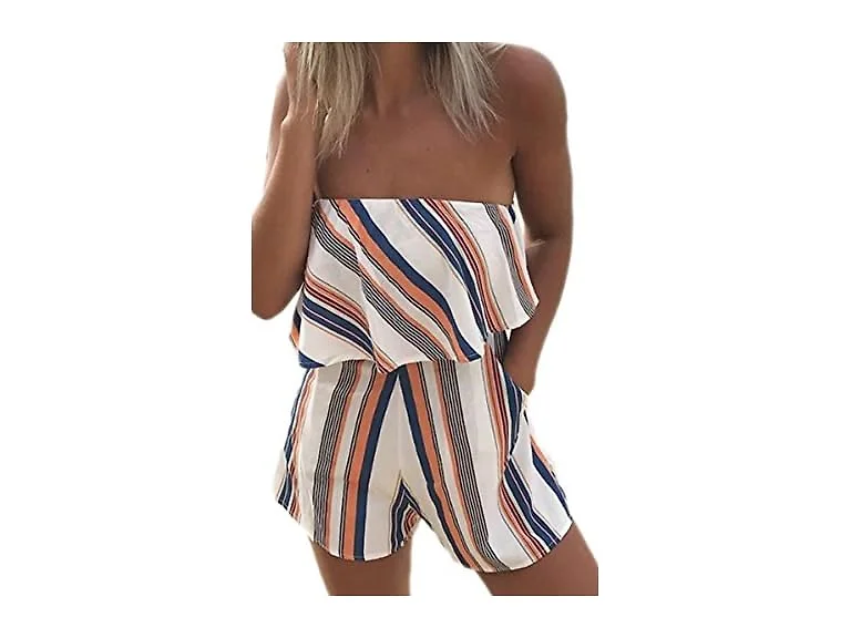 Ecowish (L) Off Shoulder Romper Jumpsuit Orange