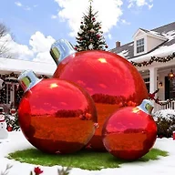 3PCS Red Inflatable Mirror Ball, Big Inflatable Shinny Christmas Balls with Air Pump Reusable Large PVC Xmas Balloon for Christmas, Event Decoration, Party, Wedding Decor
