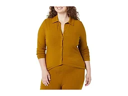 Amazon Essentials Women's Wide Rib Long Sleeve Button-up Collared Cardigan (Pants Sold Separately), Brown, Medium