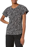 Amazon Essentials Women's Regular-Fit Short Flutter Cape Sleeve Crewneck T-Shirt, Black White Animal Print, X-Large