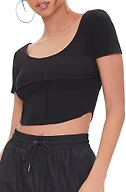Forever 21 Ribbed Inverted-Seam Crop Top Black Small