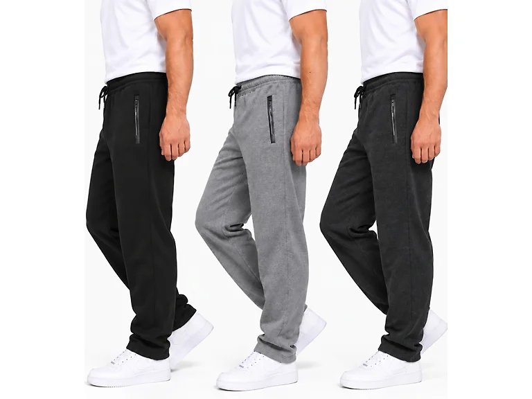 (3-Pack) Men's Fleece Open Bottom Sweatpants