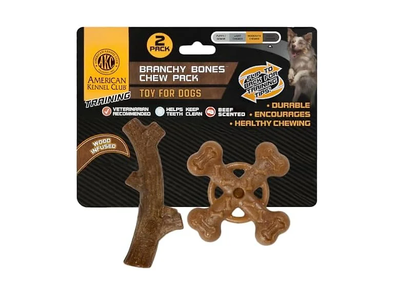 AKC 2 Pack Training Dog Chew Toy, Wood-Infused Beef Scented