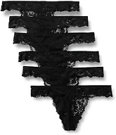 Amazon Essentials Women's Stretch Galloon Lace Knickers, Bikini, Hipster, Thong & High Waisted Styles, Pack of 6, Black, Small