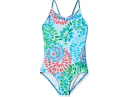 Kanu Surf Girls Beach Sport 1-Piece Swimsuit, Daisy Blue, 6X