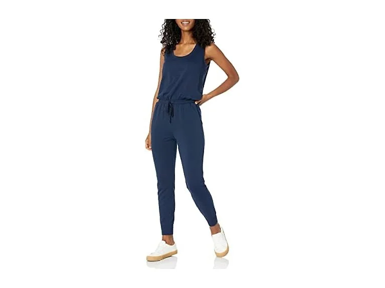 Amazon Essentials Women's Studio Terry Stretchy Jumpsuit for Exercise, Navy, X-Large