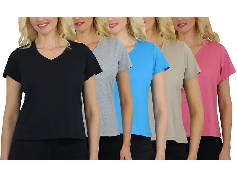 3&6Pk Womens S/S V-Neck Cotton Tee (S-2XL)