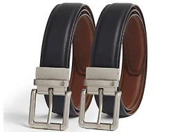Giorgio Brutini CB-GB-2-PK-STRETCH-35-REV-M M (32-36) G.B. Casual Stretch Reversible Belt (2-Pack) - Black/Cognac Brown Reversible With Silver Buckle