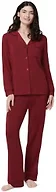 Amazon Essentials x Sofia Grainge Women's Stretch Modal Long-Sleeve Button-Front Top and Full-Length Bottom Pajama Set, Burgundy, Large