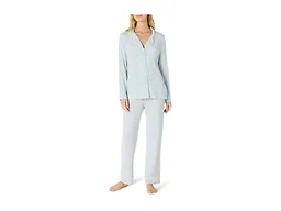 Amazon Essentials x Sofia Grainge Women's Stretch Modal Long-Sleeve Button-Front Top and Full-Length Bottom Pajama Set, Light Blue Elephants, XX-Small