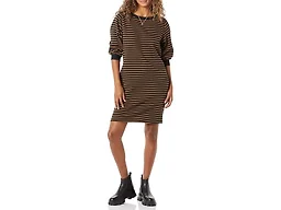 Amazon Essentials Women's Relaxed Fit Fleece Blouson Sleeve Boatneck Sweatshirt Dress (Available in Plus Size), Black Camel Stripe, X-Large