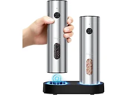 Ringco Electric Salt and Pepper Grinder Set with Charging Base, Rechargeable Salt and Pepper Mill with Adjustable Coarseness, LED Light, 110ml Large Capacity for Kitchen, Outdoors, Gifts for Women