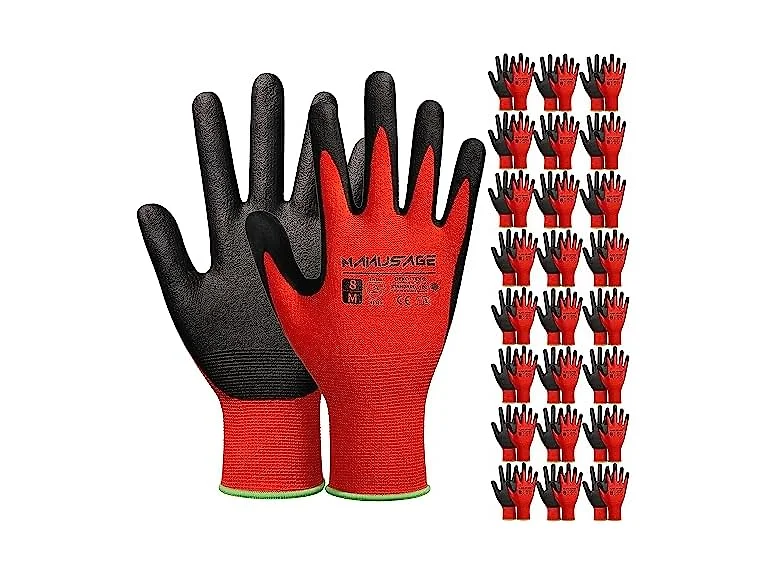 MANUSAGE work gloves with grip, 24 Pairs, Red XL