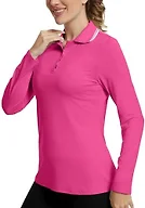 GGOV Women's Golf Polo Shirts Long Sleeve Workout Tops UPF 50+ Sun Protection Quick Dry Lightweight Active Tennis Shirts Hot Pink
