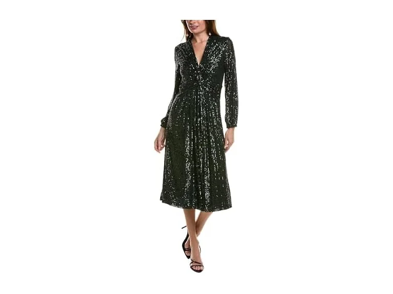 Anne Klein Women (4) Long Sleeve V-neck Midi Dress