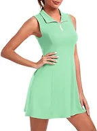 FKEEP Women's Golf Tennis Dress Athletic Workout Dress with Shorts and Pockets (Light Green, L)