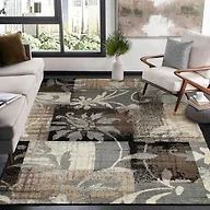 Superior Indoor Area Rug, Jute Backed, Perfect for Office, Living/Dining Room, Bedroom, Kitchen, Hallway, Entryway, Floor, Modern Floral Patchwork Decor, Pastiche Collection, 5' x 8', Beige