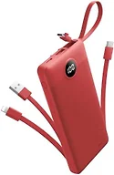 Coowisty Portable Charger with Built-in Cables, Slim 10000mAh Power Bank with USB C, Travel Essentials External Battery Pack 5 Outputs 2 Inputs LED Display Compatible with iPhone/Android & More