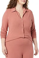 Amazon Essentials Women's Wide Rib Long Sleeve Button-up Collared Cardigan (Pants Sold Separately), Terracotta, Small