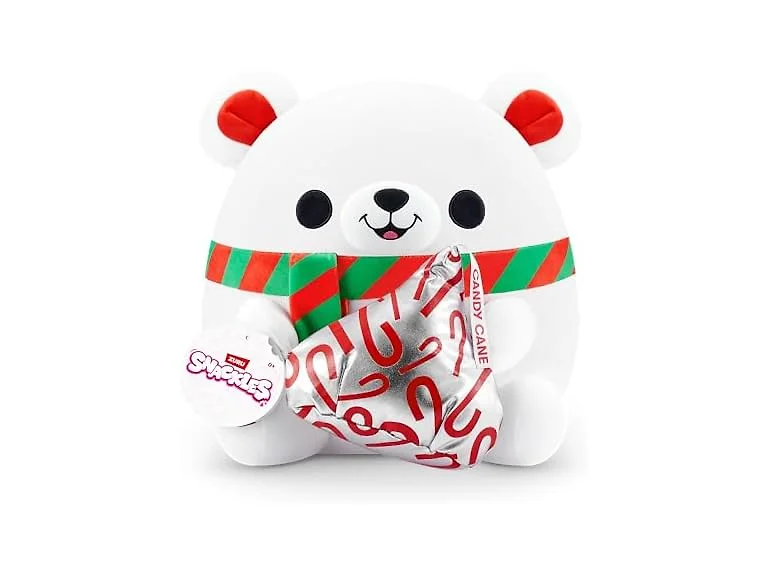 Snackles Christmas Polar Bear & Kisses 14 Inch Plush by ZURU, Ultra Soft Plush, Collectible Plush with Real Licensed Brands, Stuffed Animal, Giftable, Holiday