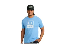 HUK Mens Short Sleeve Performance Tee, Fishing T-Shirt for Men, Marolina Blue, Medium