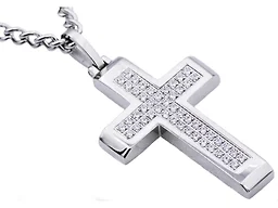 Blackjack Jewelry S-BJP122W Stainless Steel CZ Cross Necklace Silver 