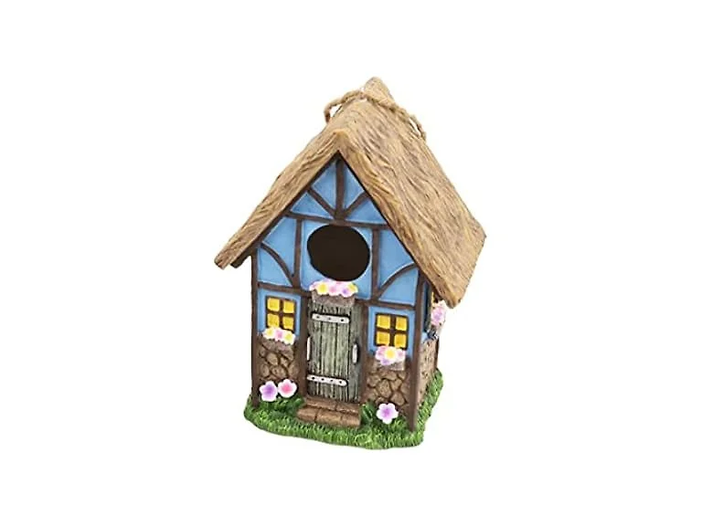 8.2" Resin Blue Cottage Bird House