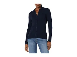 Amazon Essentials Women's Fine Gauge Stretch Polo Ribbed Long Sleeve Sweater Cardigan, Navy, X-Small