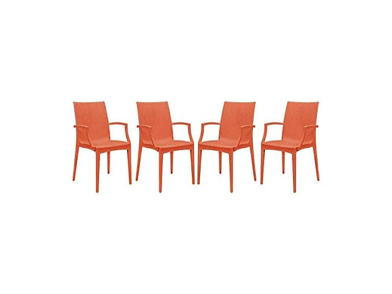 LeisureMod Hickory Stackable Patio Dining Armchair, 4pk