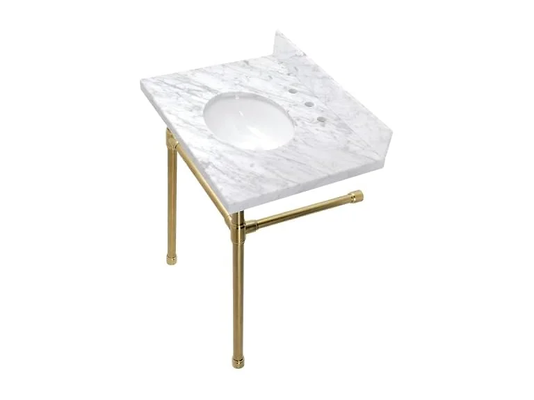 Kingston Brass Vanity Top, Carrara Marble White/Brushed Brass