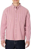 Amazon Essentials Men's Modern Oversized-Fit Cotton Button-Down Oxford Shirt, Mauve Dark Chestnut Brown Stripe, Medium
