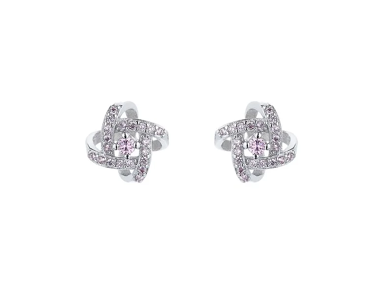 Sterling Silver Pink Knot Stud Earrings