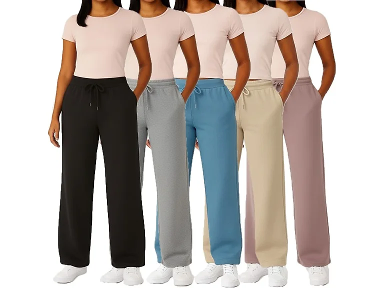 3Pk Womens Wide Leg Fleece Sweatpants