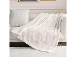 Juicy Couture Plush Reversible Sherpa 50"x60" Throw Blanket, White Snowflake Script