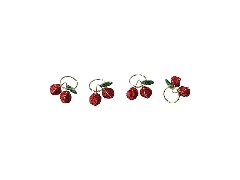 4-Piece Round Handmade Glass Beaded Cherry Napkin Rings