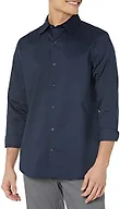 Amazon Essentials Men's Regular Fit Long Sleeve Wrinkle Resistant Stretch Dress Shirt, Navy, Large