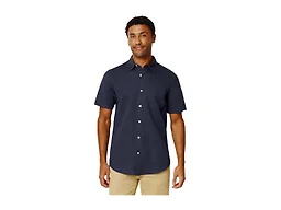 Amazon Essentials Men's Regular Fit Short Sleeve Linen Shirt, Slim-Fit Cotton Pique, Navy, X-Large