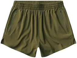 Outdoor Voices Women’s Zephyr 3” Short, Lightweight Mid-Rise Athletic Running Shorts with Zippered Pockets and Adjustable Drawstring Waist, Dark Olive, Small