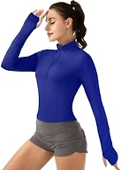 GGOV Crop Tops Women's Long Sleeve Workout Shirt with Half Zip Closure, Slim Fit, and Buttery-Soft Fabric Royal Blue XL