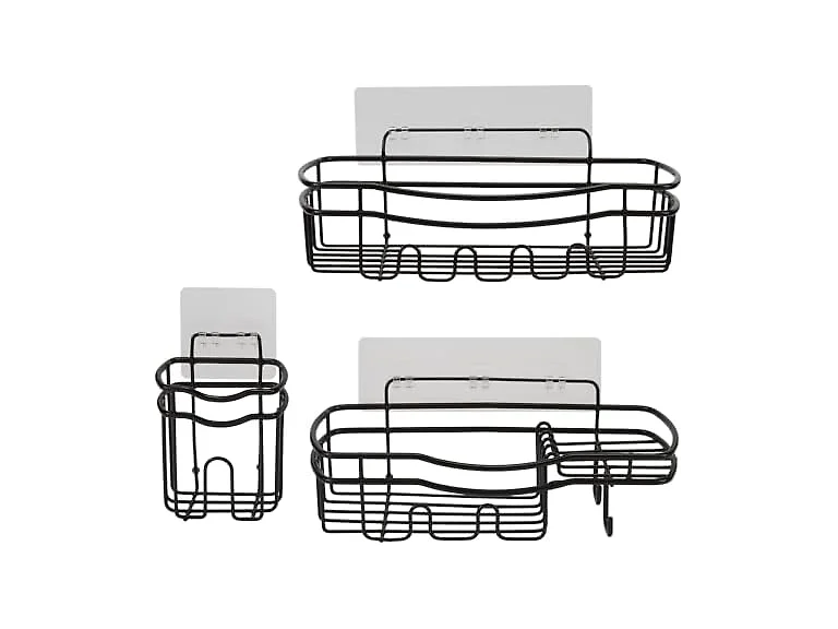 Bath Bliss Ultimate 3 Piece Adhesive Shower Caddy Set Black
