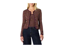 Amazon Essentials Women's Slim-Fit Ribbed Cardigan & Cami Set with Removable Straps, Burgundy Brown Stripe, X-Small