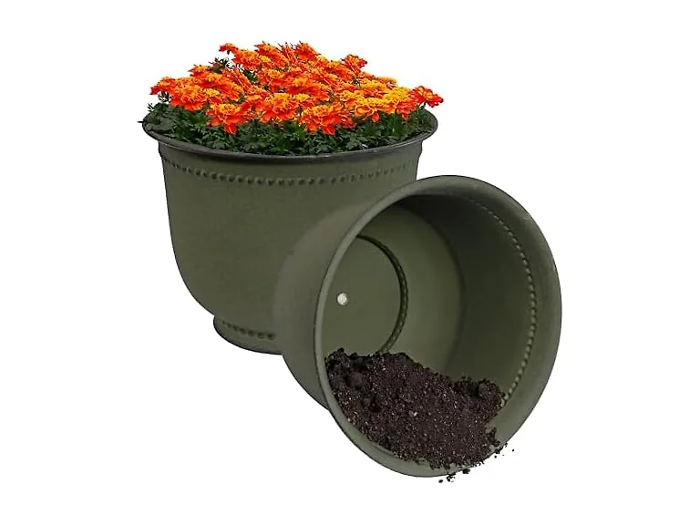 Sunnydaze DRV-1822 Michael Metal Planter, 2 Pc Set, Matte Sage